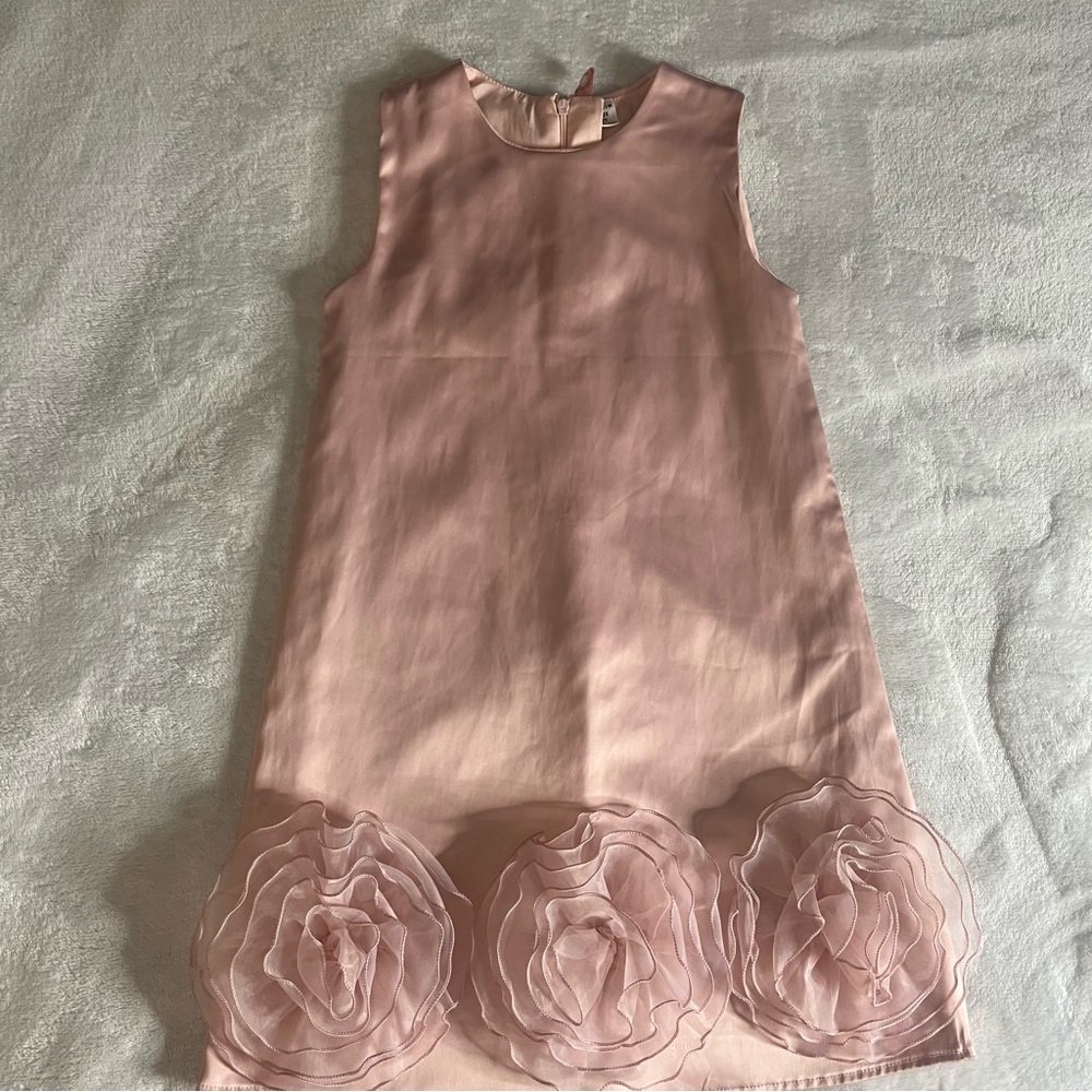SHEIN Girls Light Pink Satin Flower Appliqué Detachable Bow Dress Kids Sz 7 - Picture 7 of 7